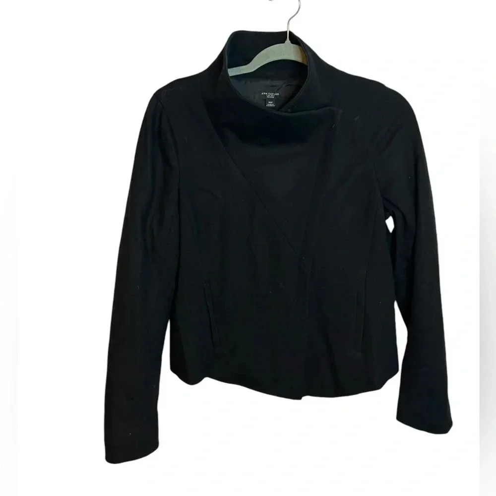 Ann Taylor Black Wool Asymmetrical Coat